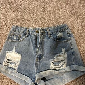 SHEIN Blue Ripped Jean Shorts